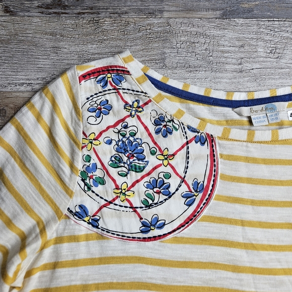 Boden Women's Size 10 Yellow Striped Tshirt Applique On Front - Picture 3 of 10